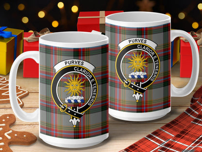 Purves Scottish Clan Crest Tartan Design Mug - Living Stone Gifts