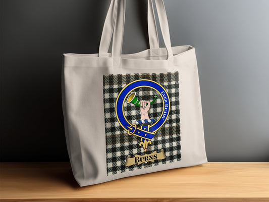 Burns Clan Crest Scottish Tartan Background Tote Bag - Living Stone Gifts