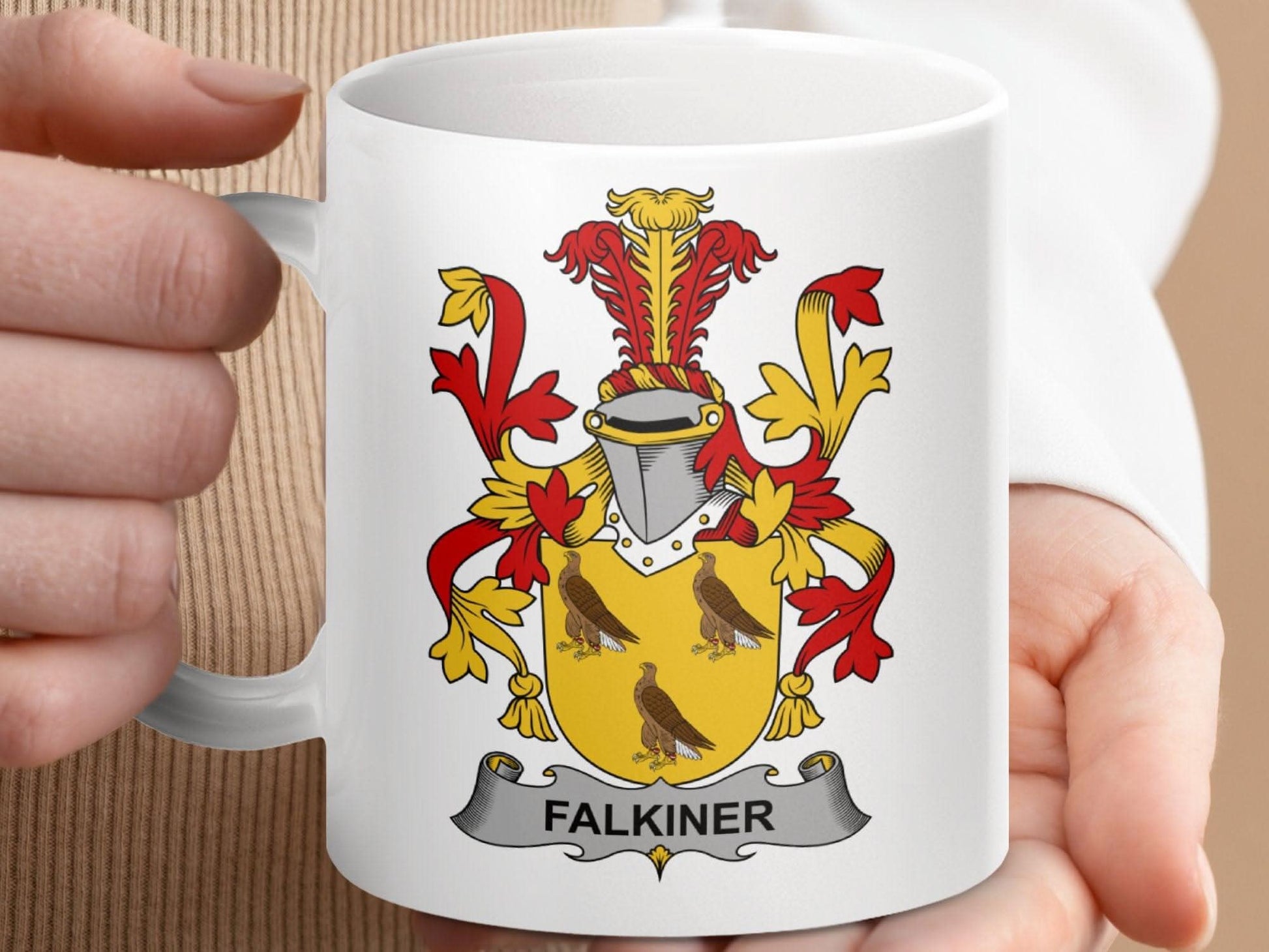 Falkiner Surname Irish Family Crest Mug - Celtic Ancestry Gifts
