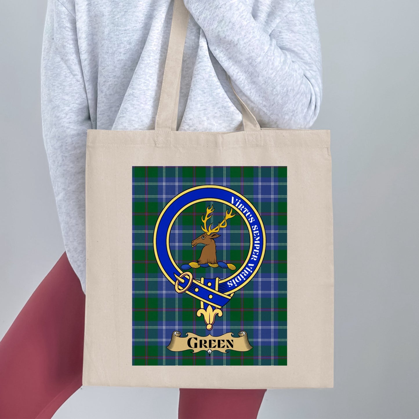 Virtutis Semper Virtus Green Clan Crest Tote Bag - Living Stone Gifts