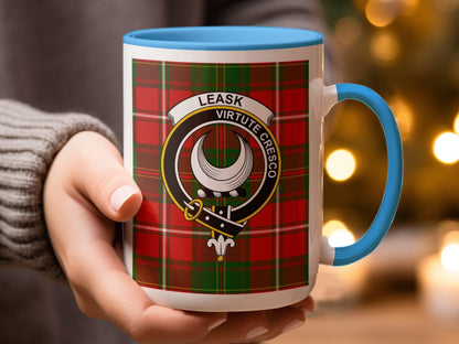 Clan Leask Virtute Cresco Tartan Crest Plaid Mug - Living Stone Gifts