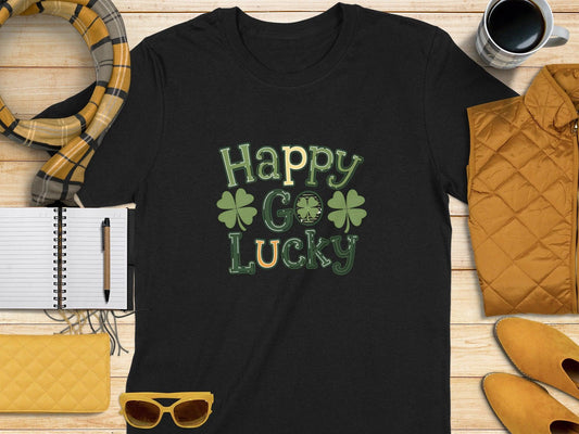 Happy Go Lucky Shamrock Fun Graphic t-shirt - Celtic Ancestry Gifts