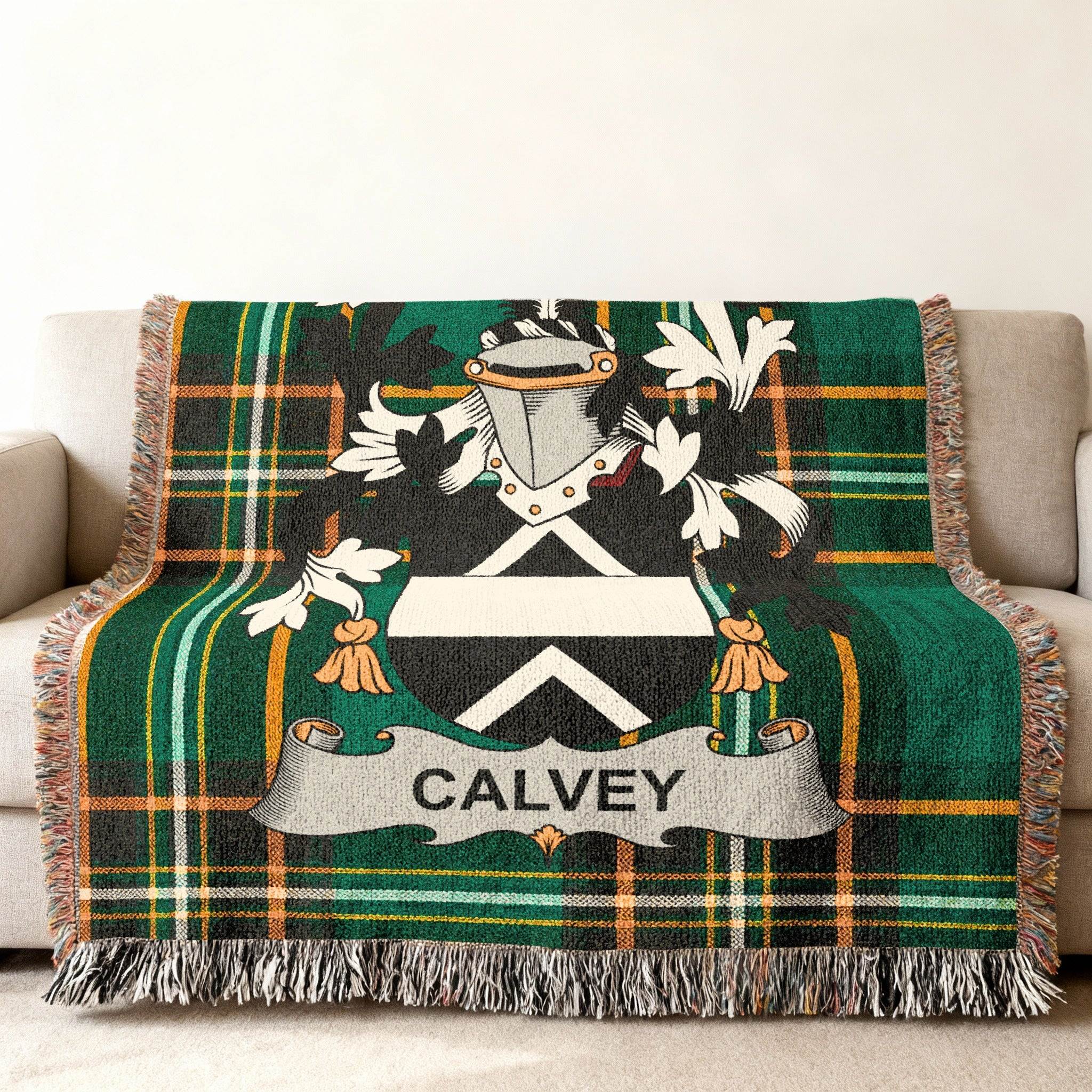 CALVEY Family Crest Green Black Plaid Throw product type