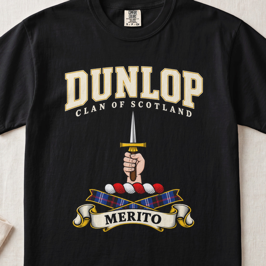 Dunlop Scottish clan graphic T-shirt in Black, front view