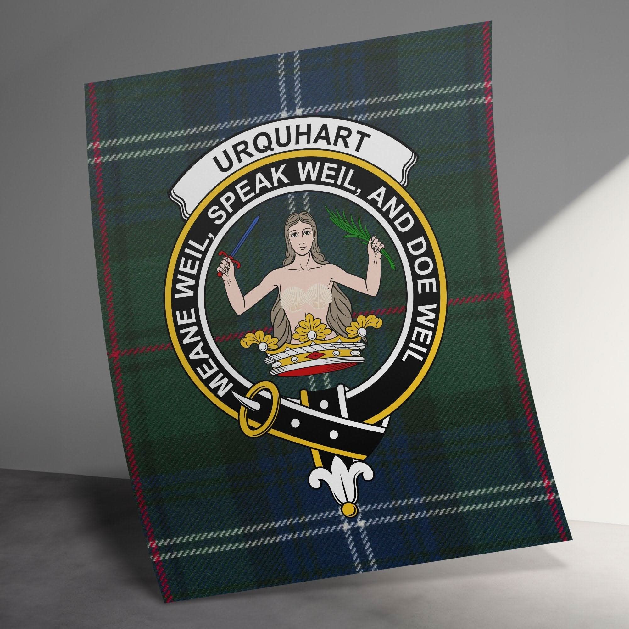 Urquhart Scottish Clan Crest Tartan Poster Canvas Wrap - Celtic Ancestry Gifts