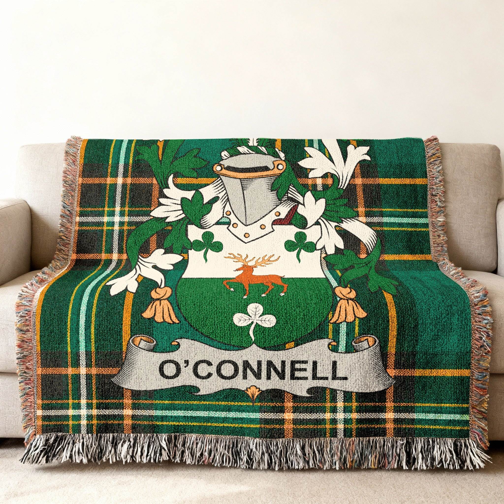 O'Connell Tartan Deer Shamrock Green Plaid Blanket product type