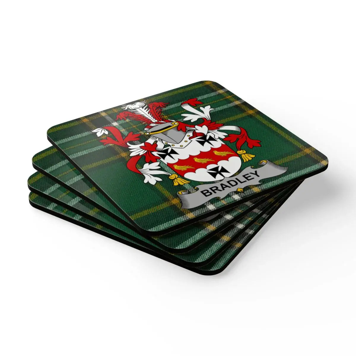 Personalized Bradley Tartan Coat of Arms Coaster Set product
