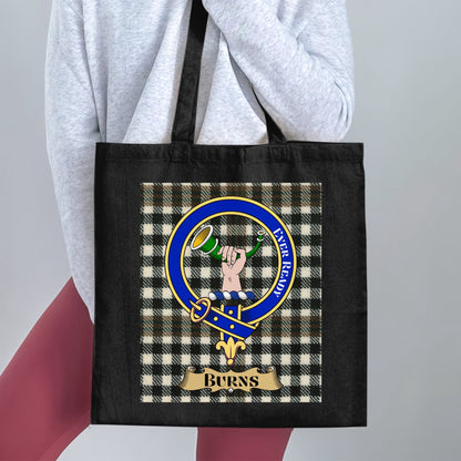 Burns Clan Crest Scottish Tartan Background Tote Bag - Living Stone Gifts