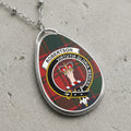 Robertson tartan oval pendant necklace with a crest and Latin motto.
