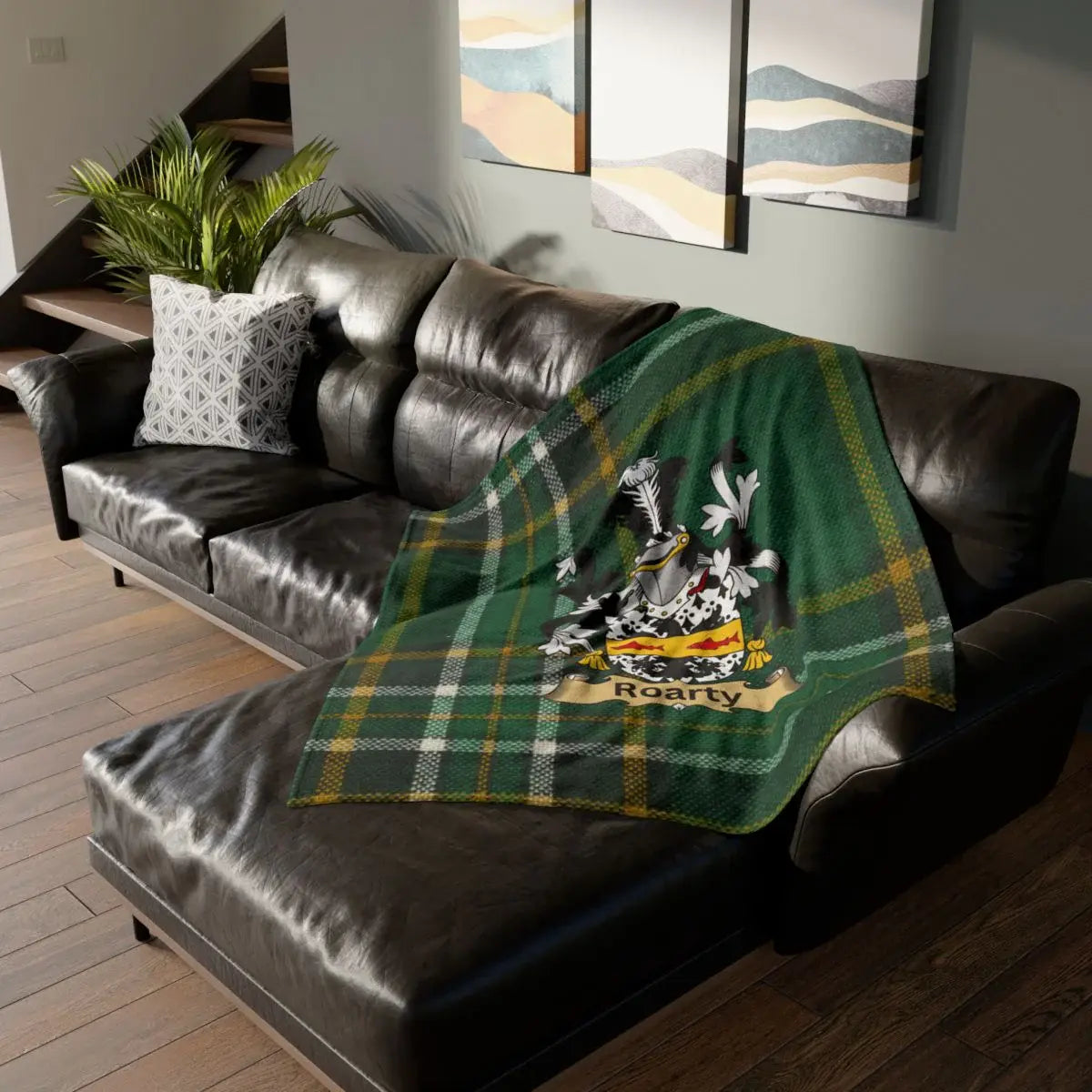 Roarty Family Crest Green Tartan Plaid Throw Blanket product