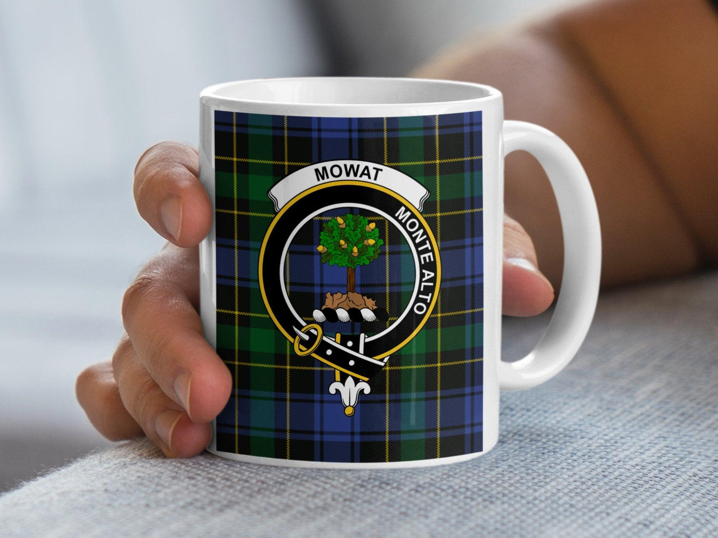 Mowat Scottish Clan Crest and Tartan Design Mug - Living Stone Gifts