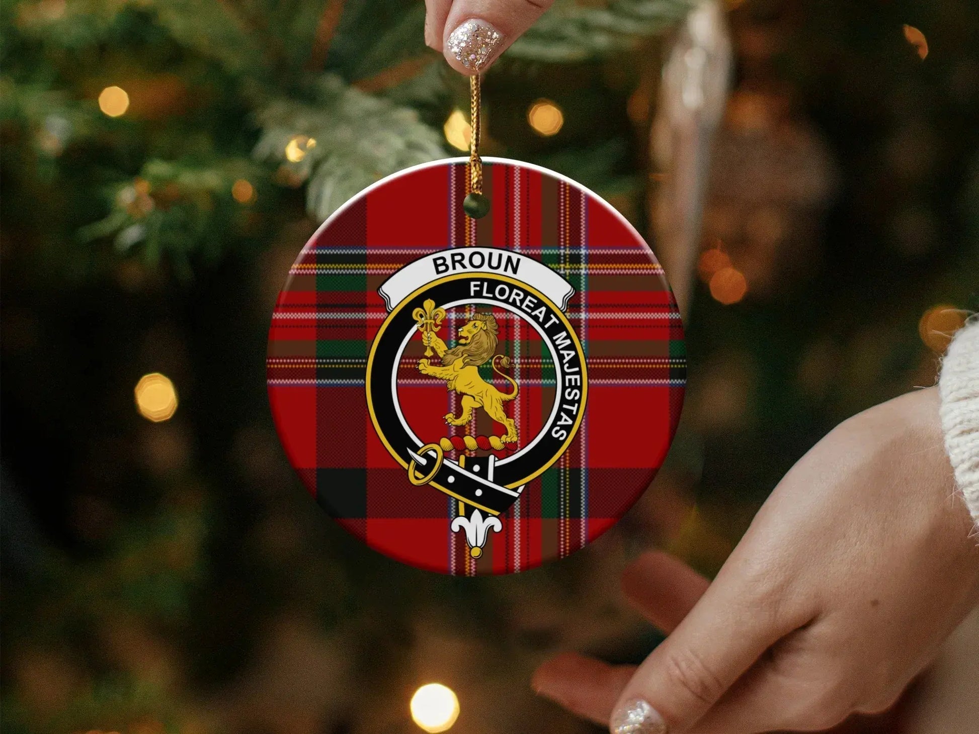 Family Tartan Plaid Christmas Tree Round Ornament product