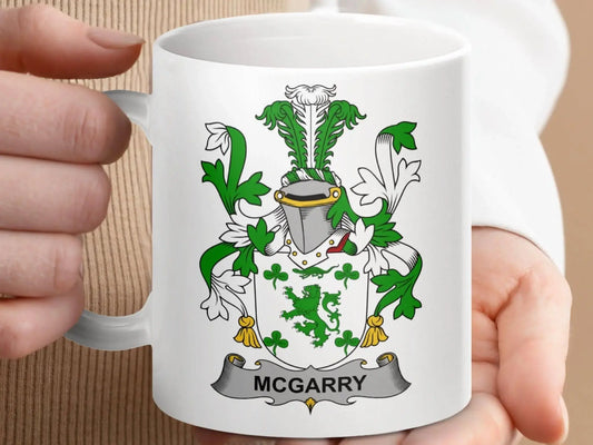 McGarry Family Crest Lion Armorial Mug - Celtic Ancestry Gifts
