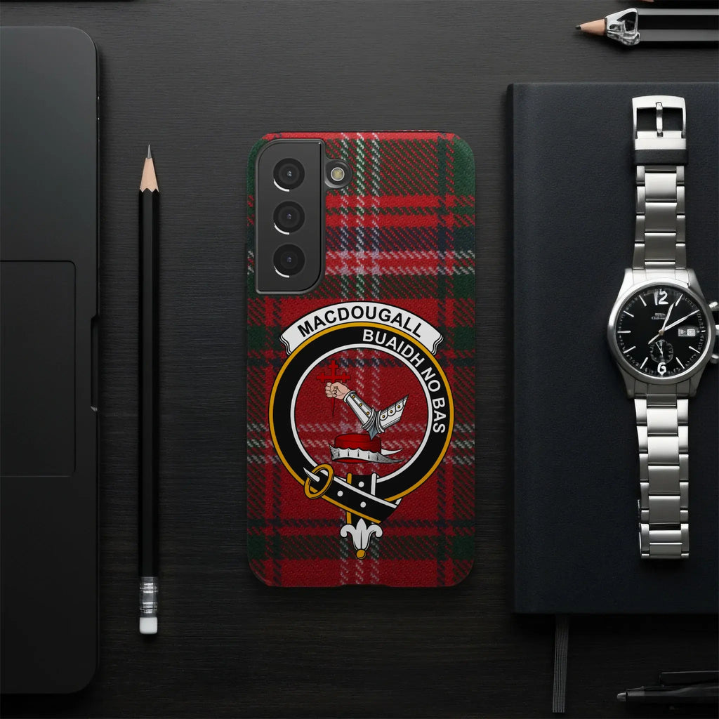 MacDougall tartan clan crest phone case — slim profile, precise port cutouts