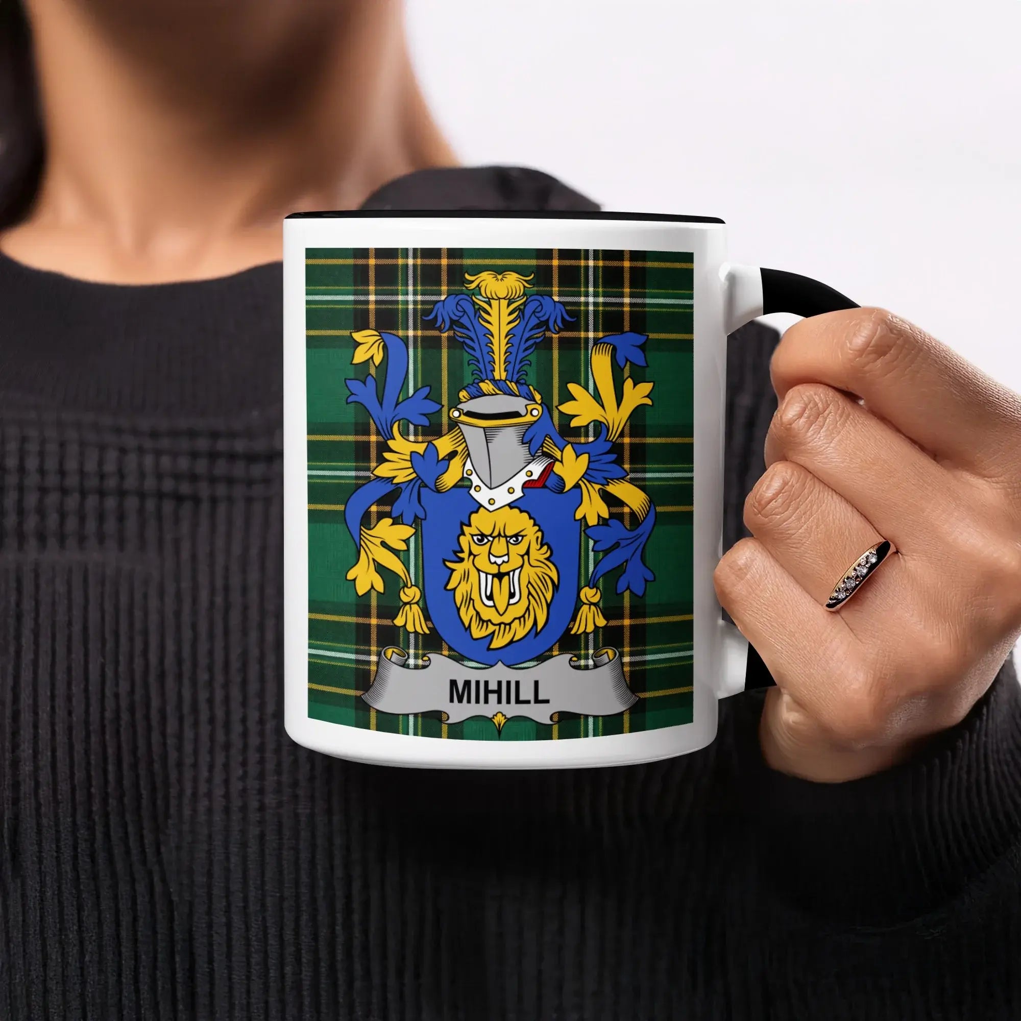 Mihill Irish heritage mug with black handle and interior