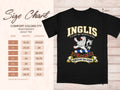 Comfort Colors 1717 size chart in inches with a black Inglis clan crest T-shirt preview