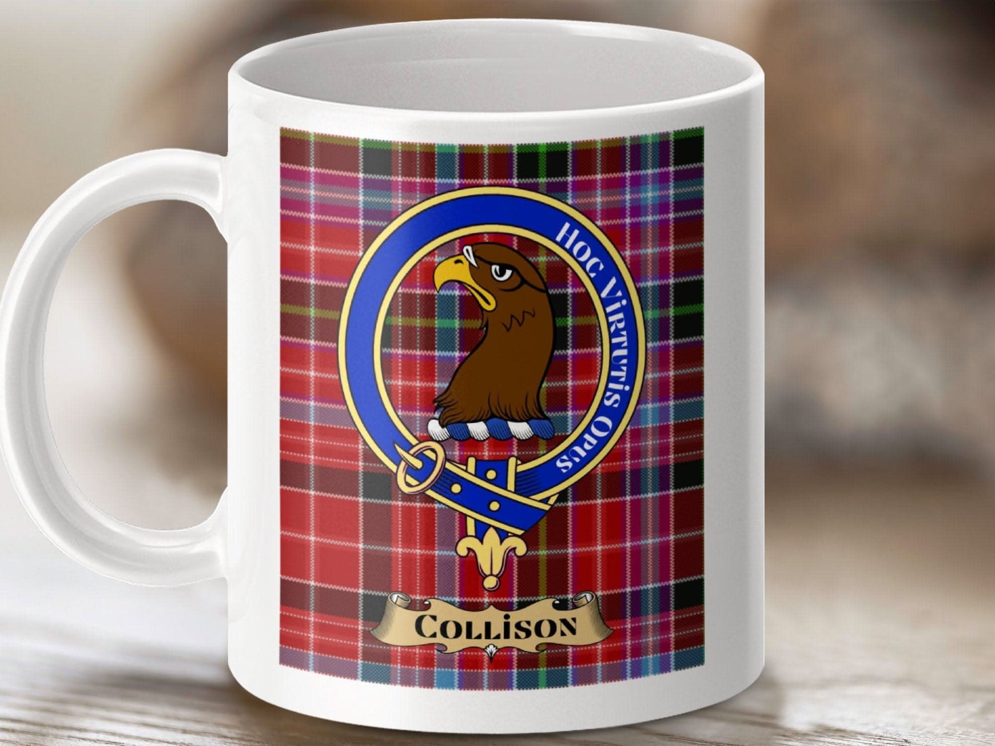 Family Crest with Plaid Print Mug Beverage Holder product