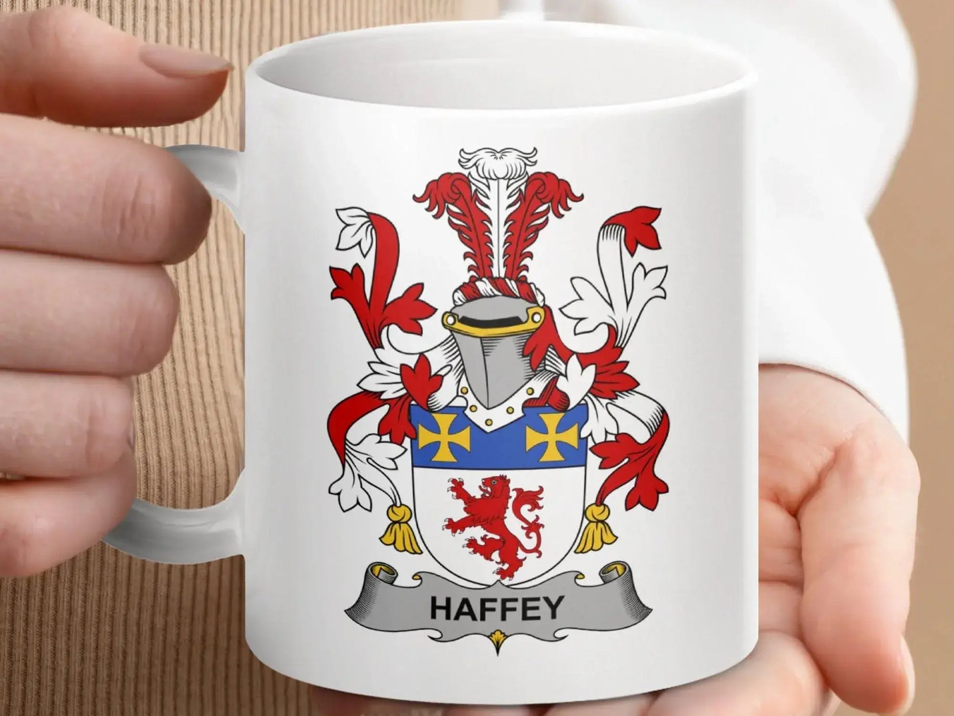 Haffey Irish Family Crest Unique Design Novelty Gift Mug - Celtic Ancestry Gifts