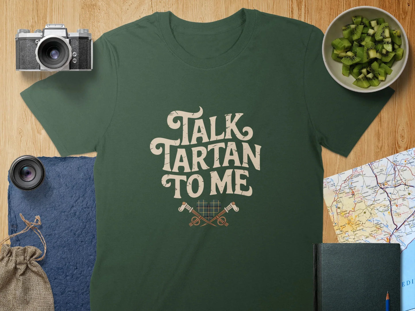 Talk Tartan To Me Green T-Shirt with Pipes product