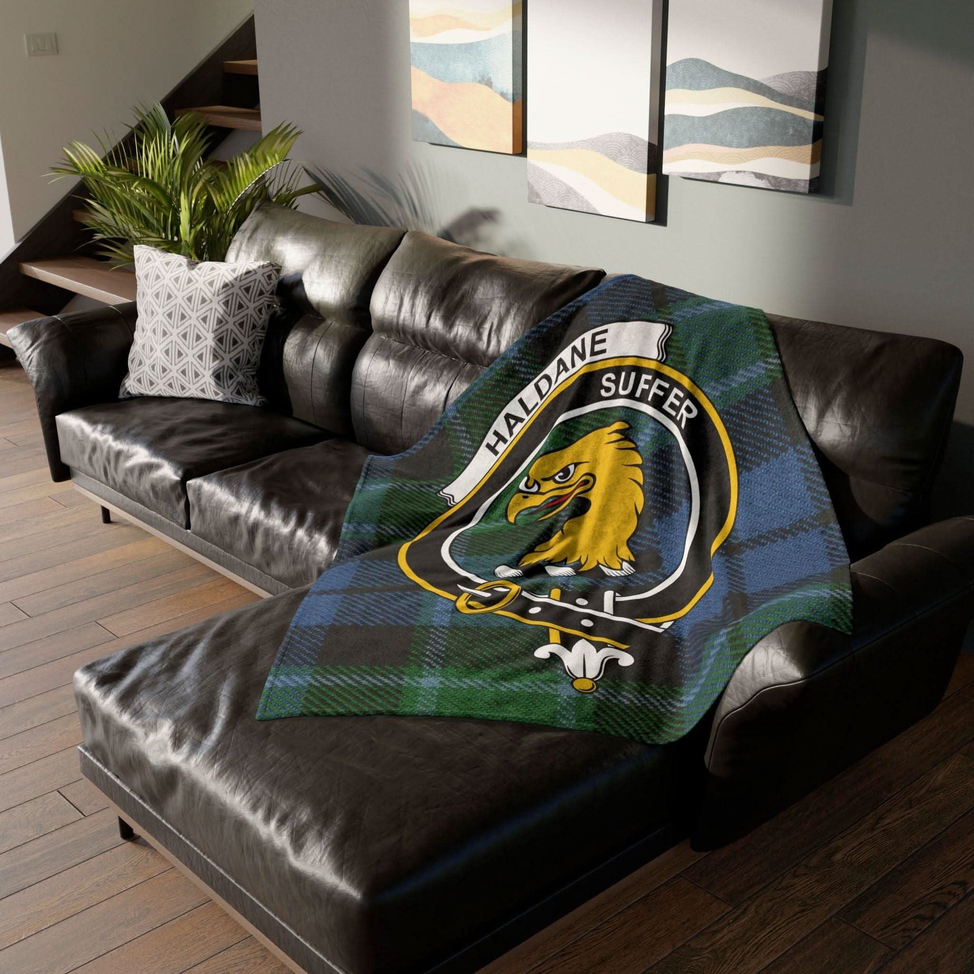 Haldane Clan Tartan Blanket – Scottish Crest Throw, Soft & Cozy - Celtic Ancestry Gifts
