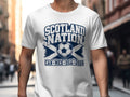 White t-shirt with Scotland Nation soccer design and text CAN MEX USA 2026.