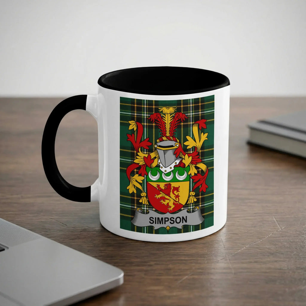 Simpson Irish heritage mug with black interior and family crest