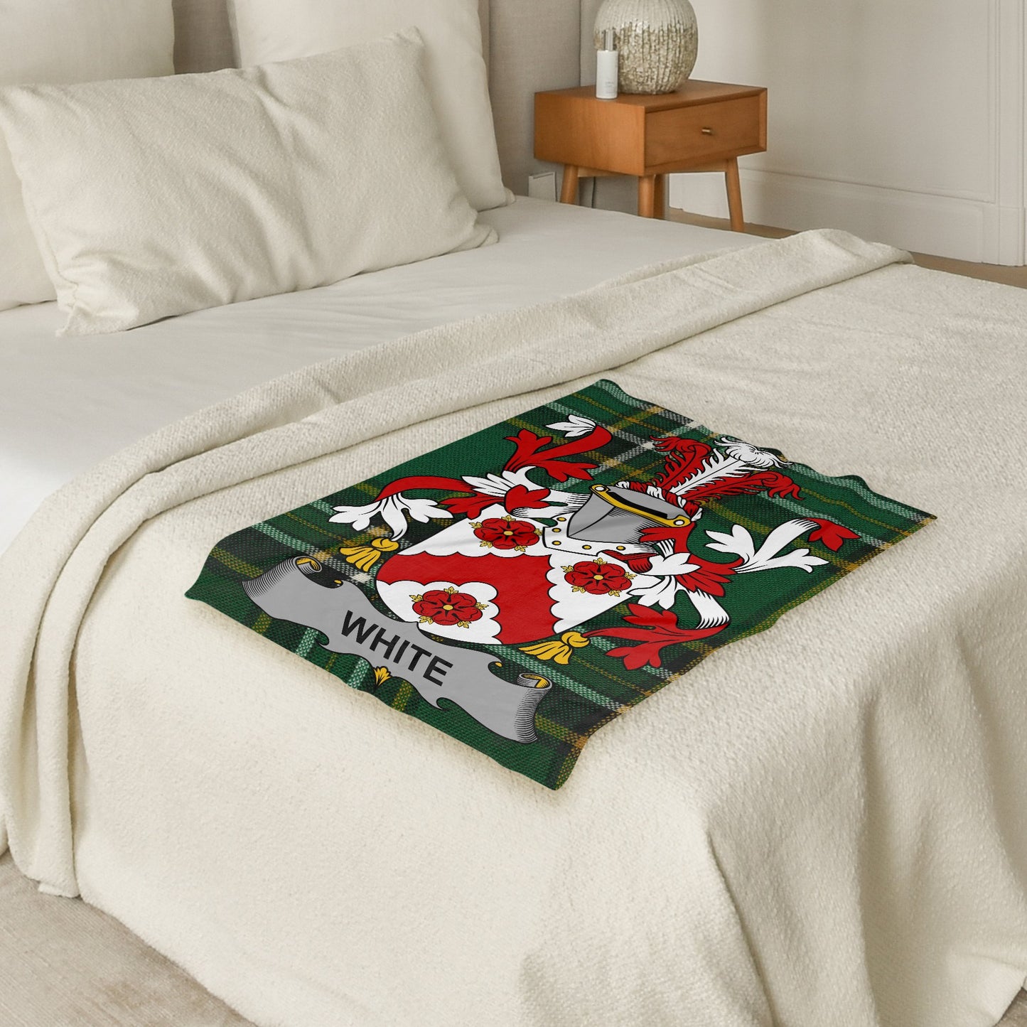 White Surname Irish Tartan Crest Throw Blanket - Living Stone Gifts