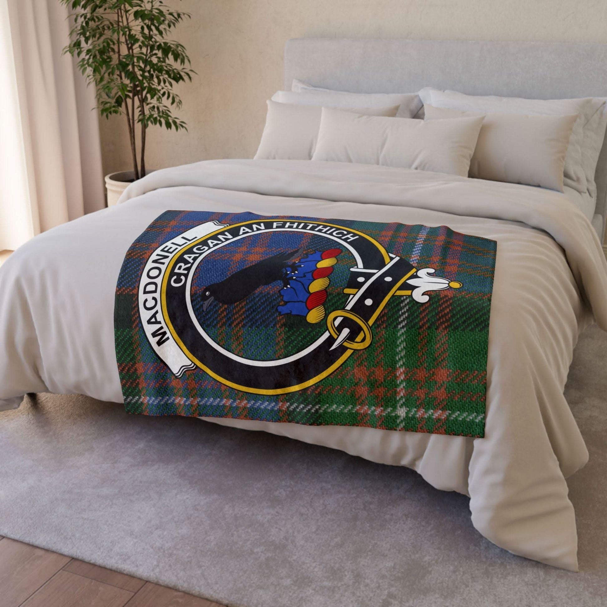MacDonell Clan Tartan Blanket – Scottish Crest Throw, Soft & Cozy - Celtic Ancestry Gifts
