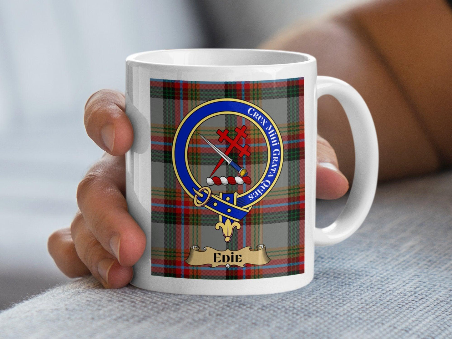 Scottish Clan Edie Family Crest with Tartan Design Mug - Living Stone Gifts