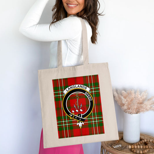 Clan Langlands Scottish Crest Tartan Tote Bag - Living Stone Gifts