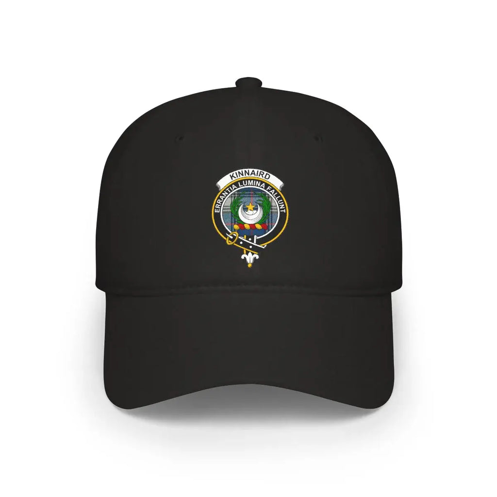 Clan Kinnaird tartan crest cap — khaki low-profile cotton baseball cap with printed clan design