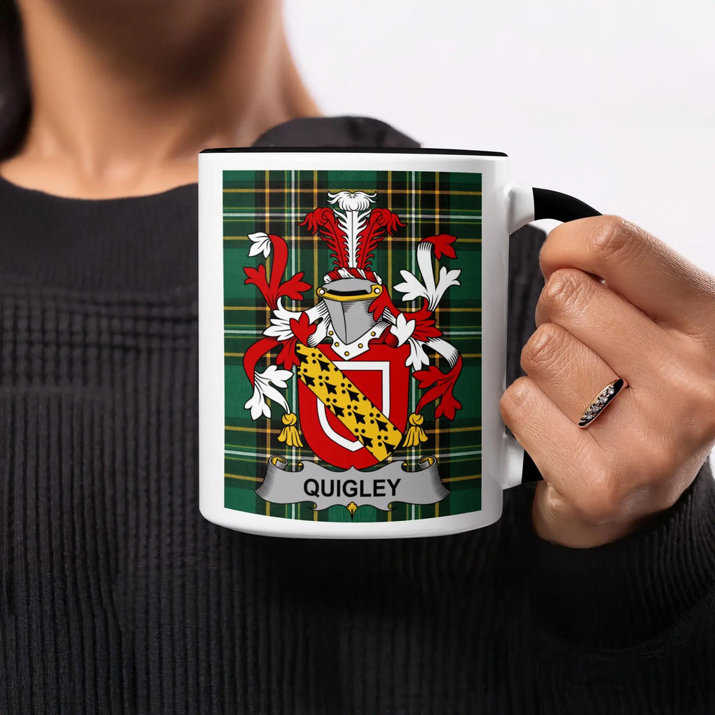 Quigley black accent mug with Irish National Tartan crest design