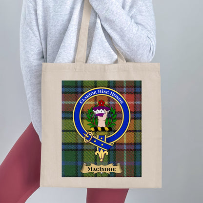 Macindoe Clan Scottish Tartan Crest Plaid Tote Bag - Living Stone Gifts