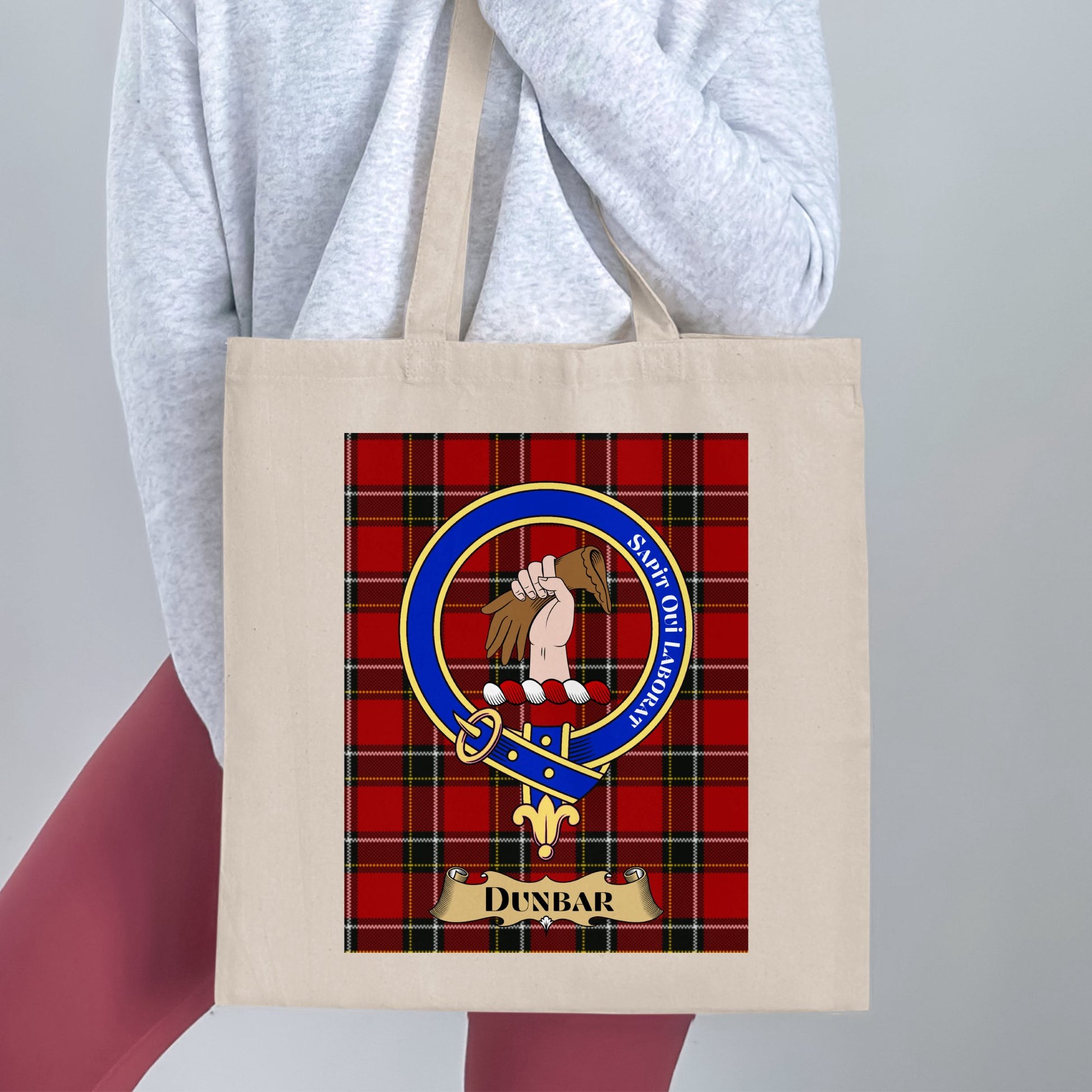 Dunbar Clan Scottish Tartan Crest Design Tote Bag - Living Stone Gifts