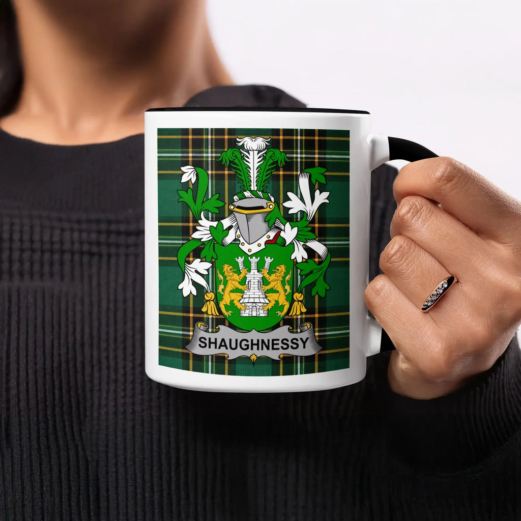 Shaughnessy Irish heritage mug with black interior and family crest