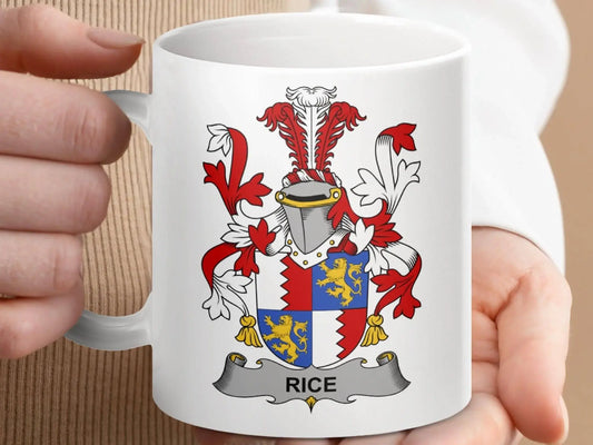 Historic Rice Family Crest Emblem Shield mug - Celtic Ancestry Gifts