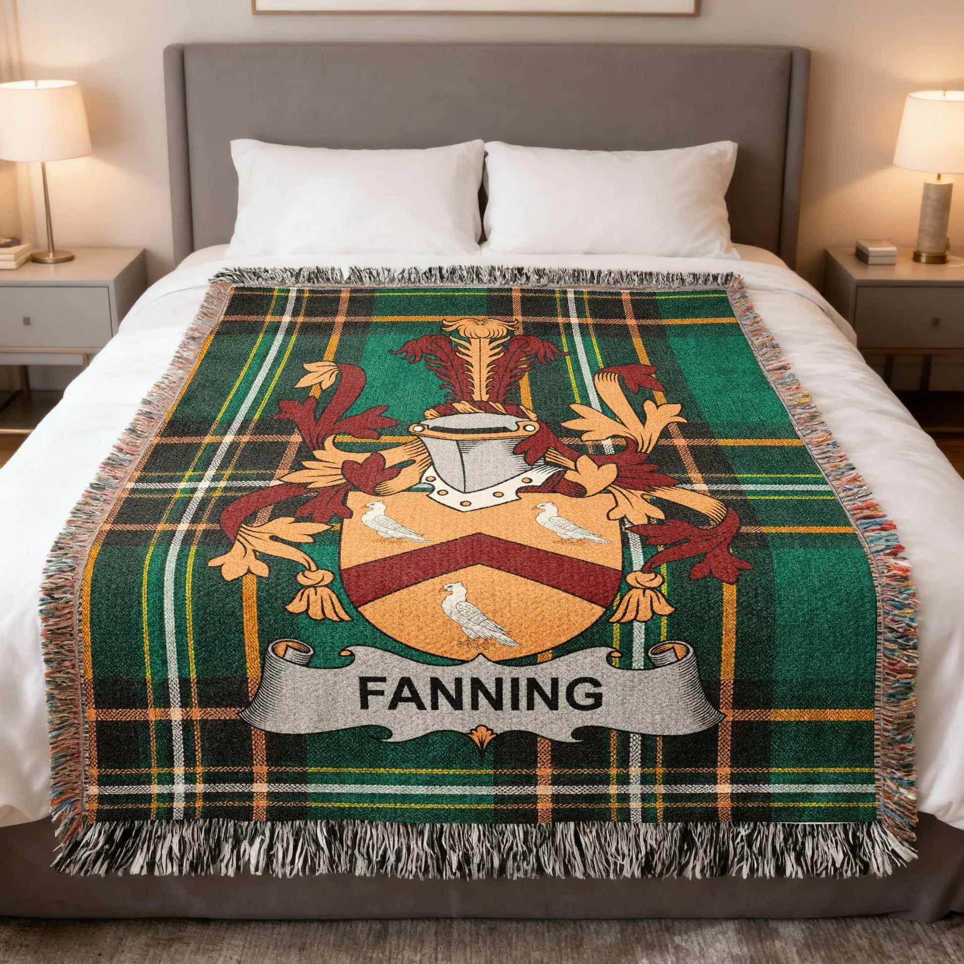 Fanning Family Coat Arms Green Tartan Plaid Blanket product type