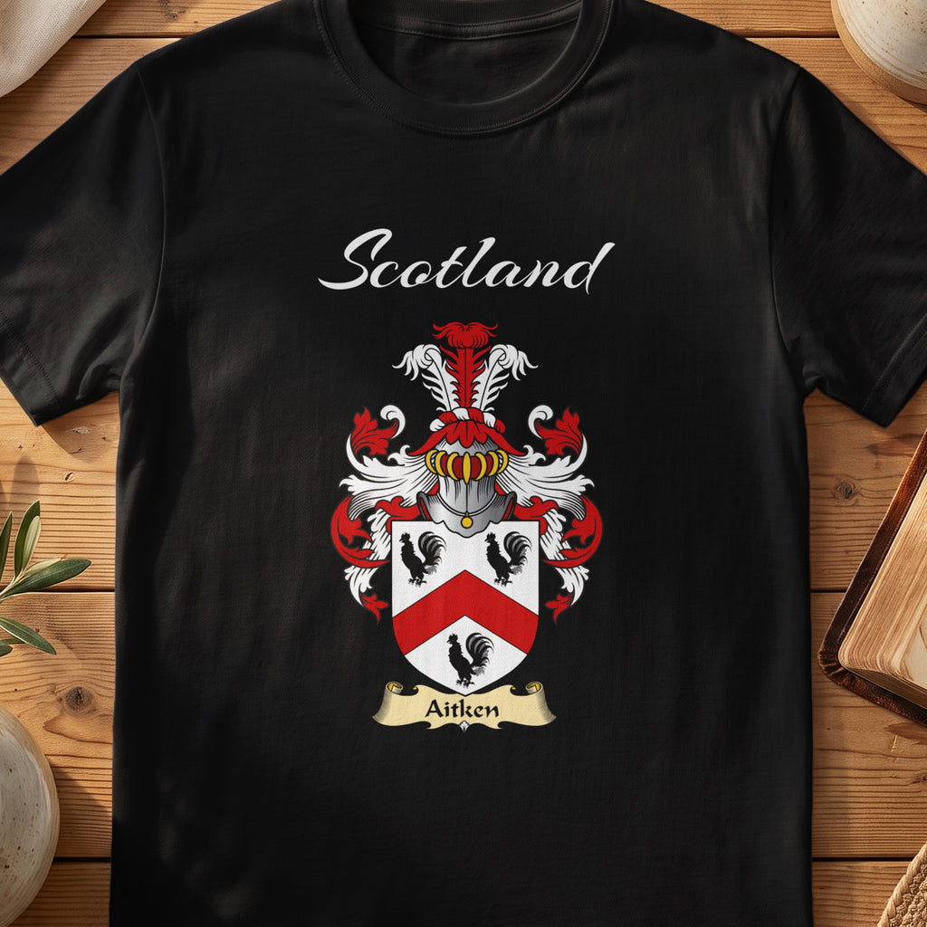 Aitken Scottish family shield T-shirt in Black
