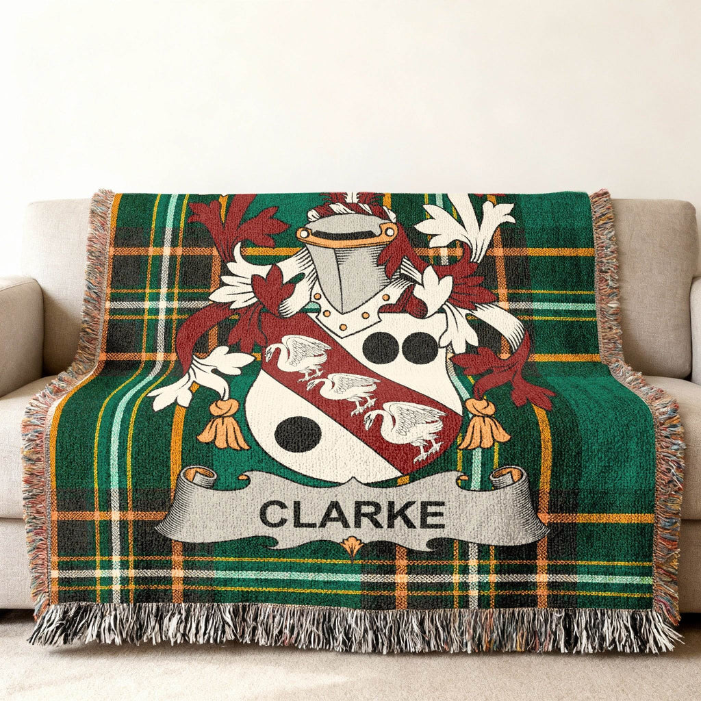 Clarke Family Crest Green Plaid Throw Blanket product type
