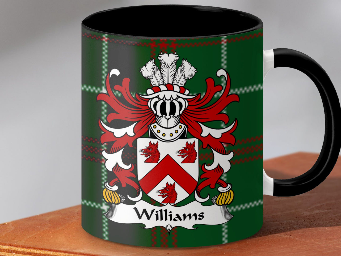 Williams Coat of Arms on Welsh National Tartan Mug - Living Stone Gifts