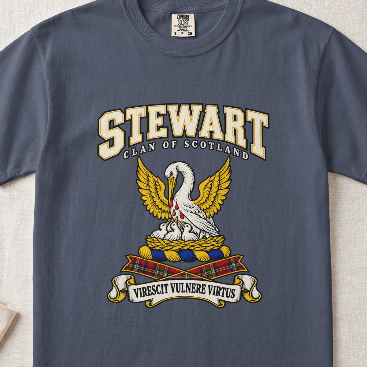 Stewart High Stewards Scottish clan graphic T-shirt in Midnight, front view