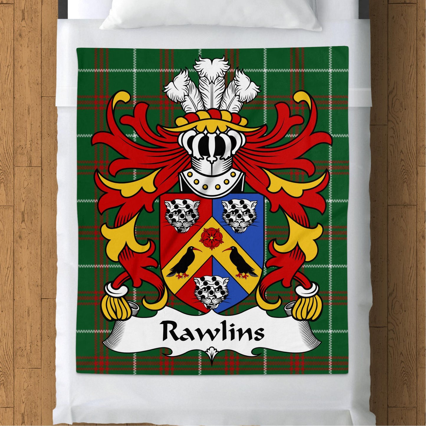 Rawlins Welsh Surname Coat of Arms Tartan Blanket - Living Stone Gifts