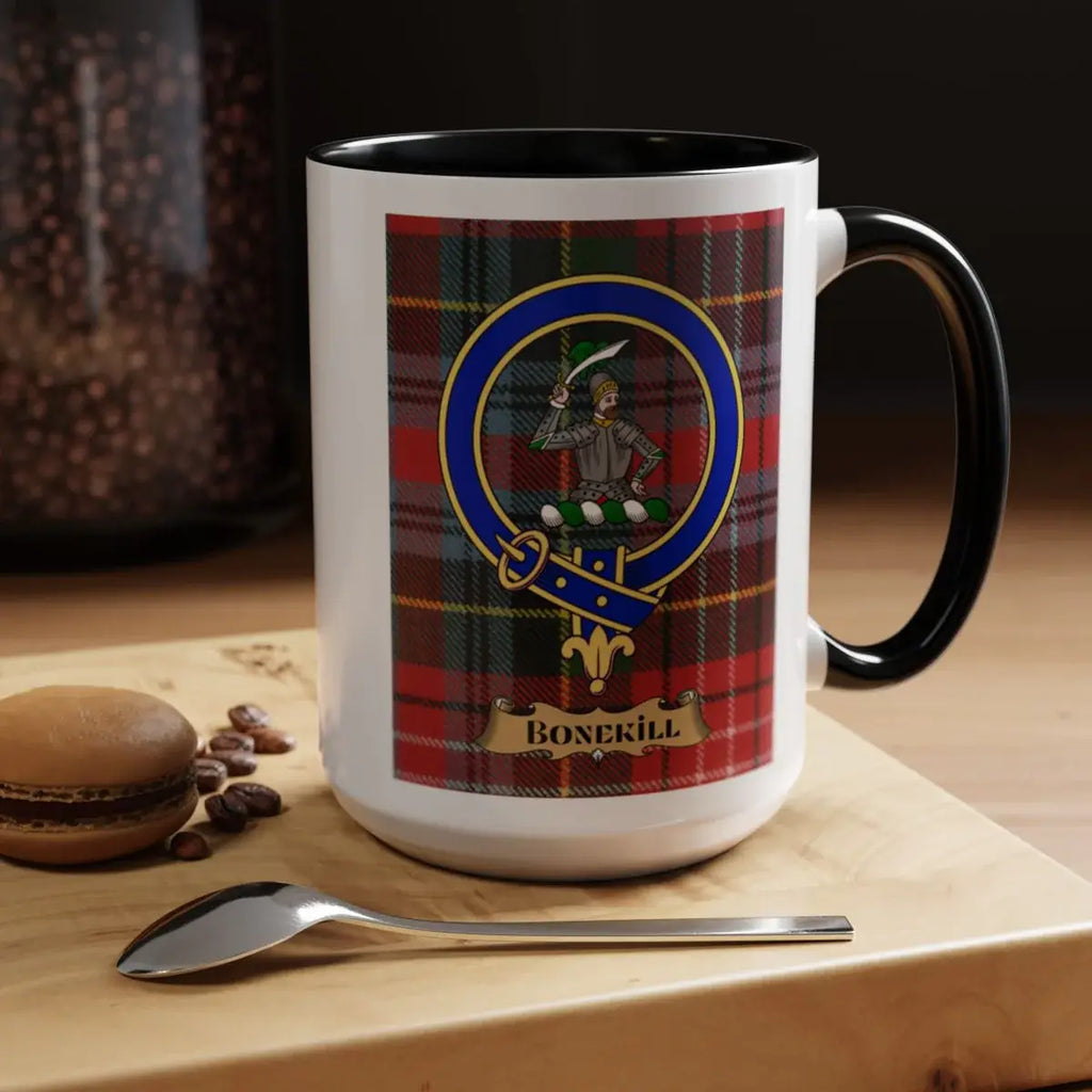 Close-up of the Bonekill clan crest printed on a ceramic mug