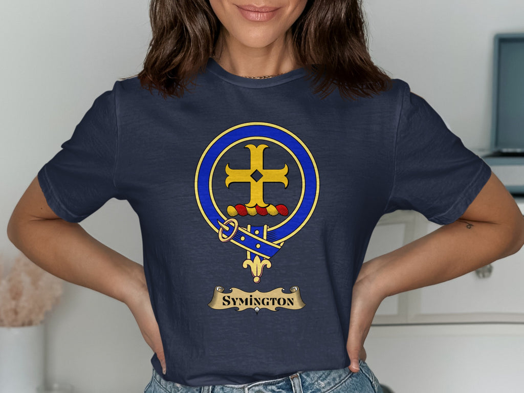 Symington Scottish clan crest design on Navy T-shirt