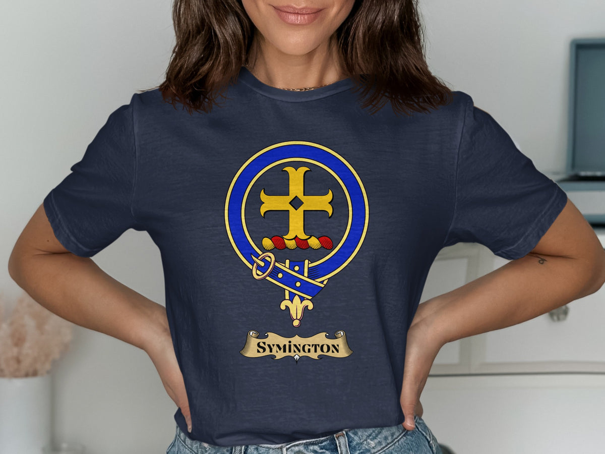 Symington Scottish clan crest design on Navy T-shirt
