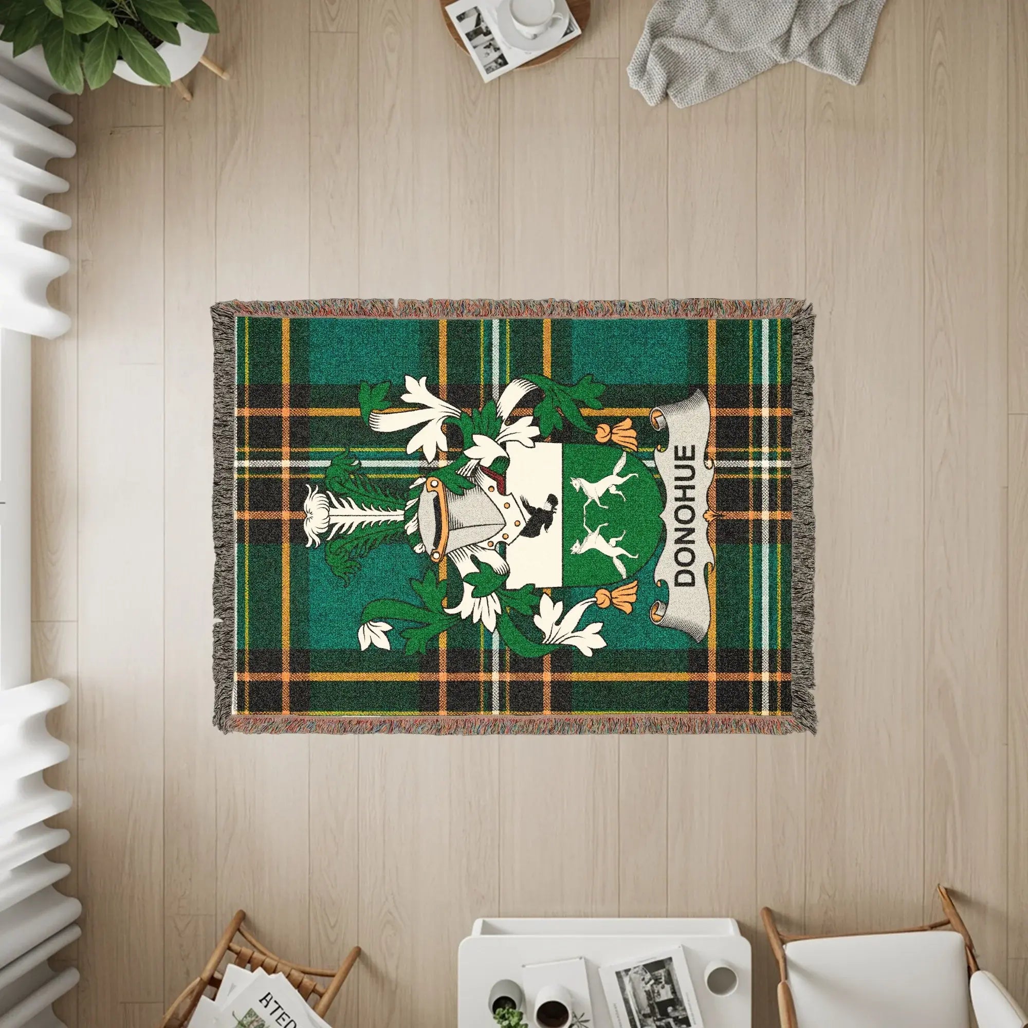 Donohue Family Crest Green Plaid Tartan Woven Throw