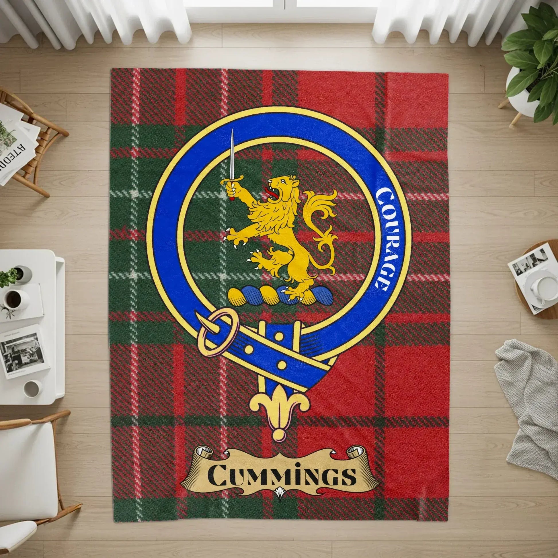 Courage Cummings Family Crest Scottish Tartan Rug