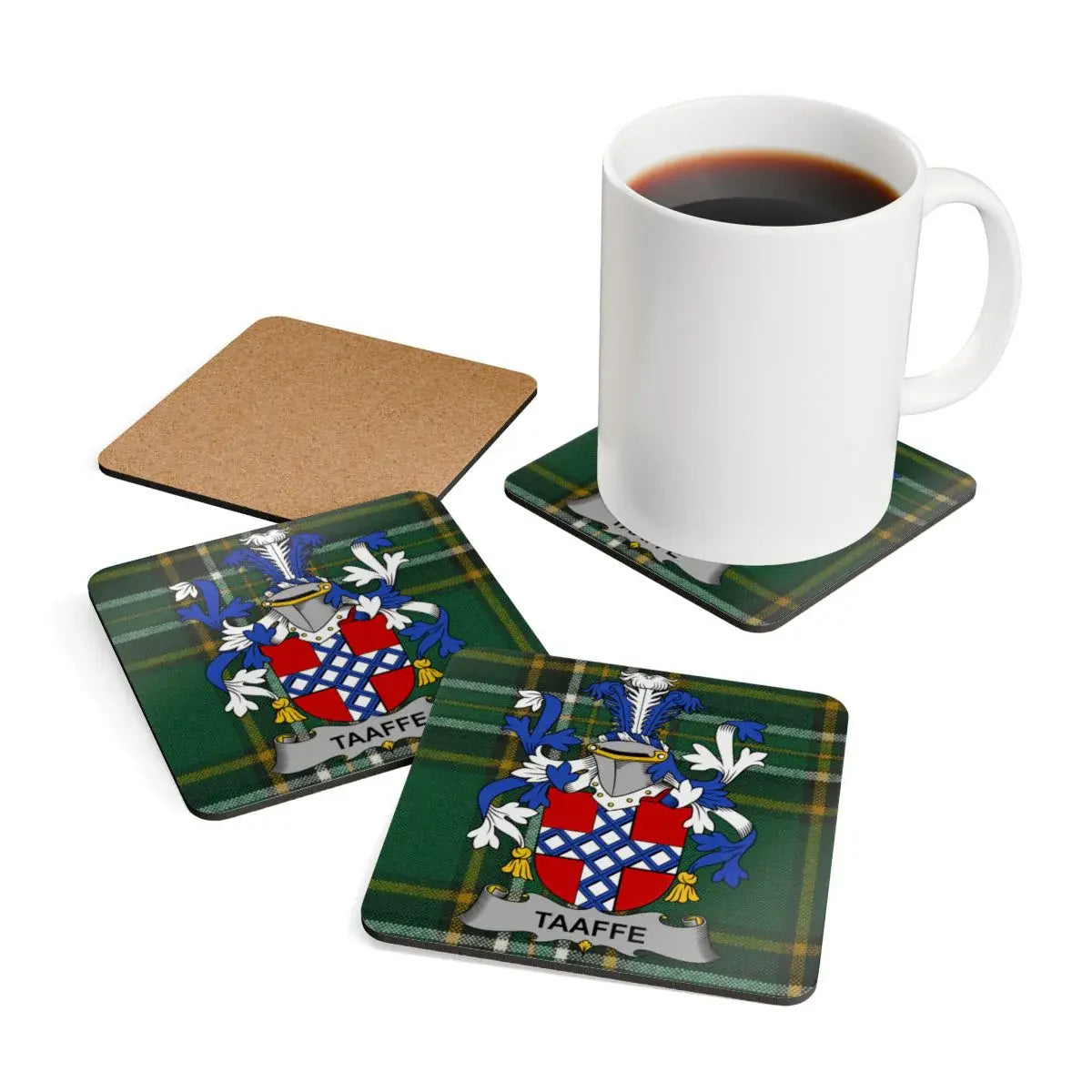 Taaffe Family Crest Green Plaid Coaster Set product