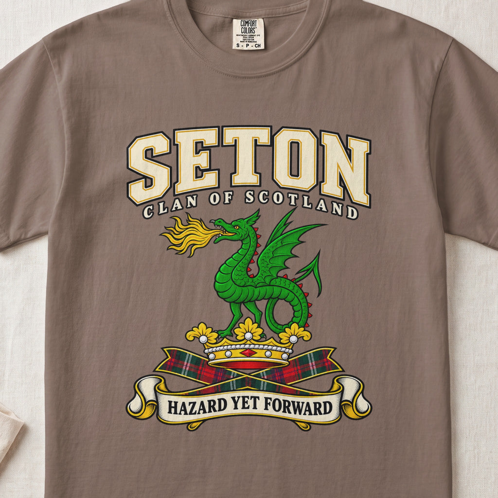 Seton Scottish clan graphic T-shirt in Espresso, front view