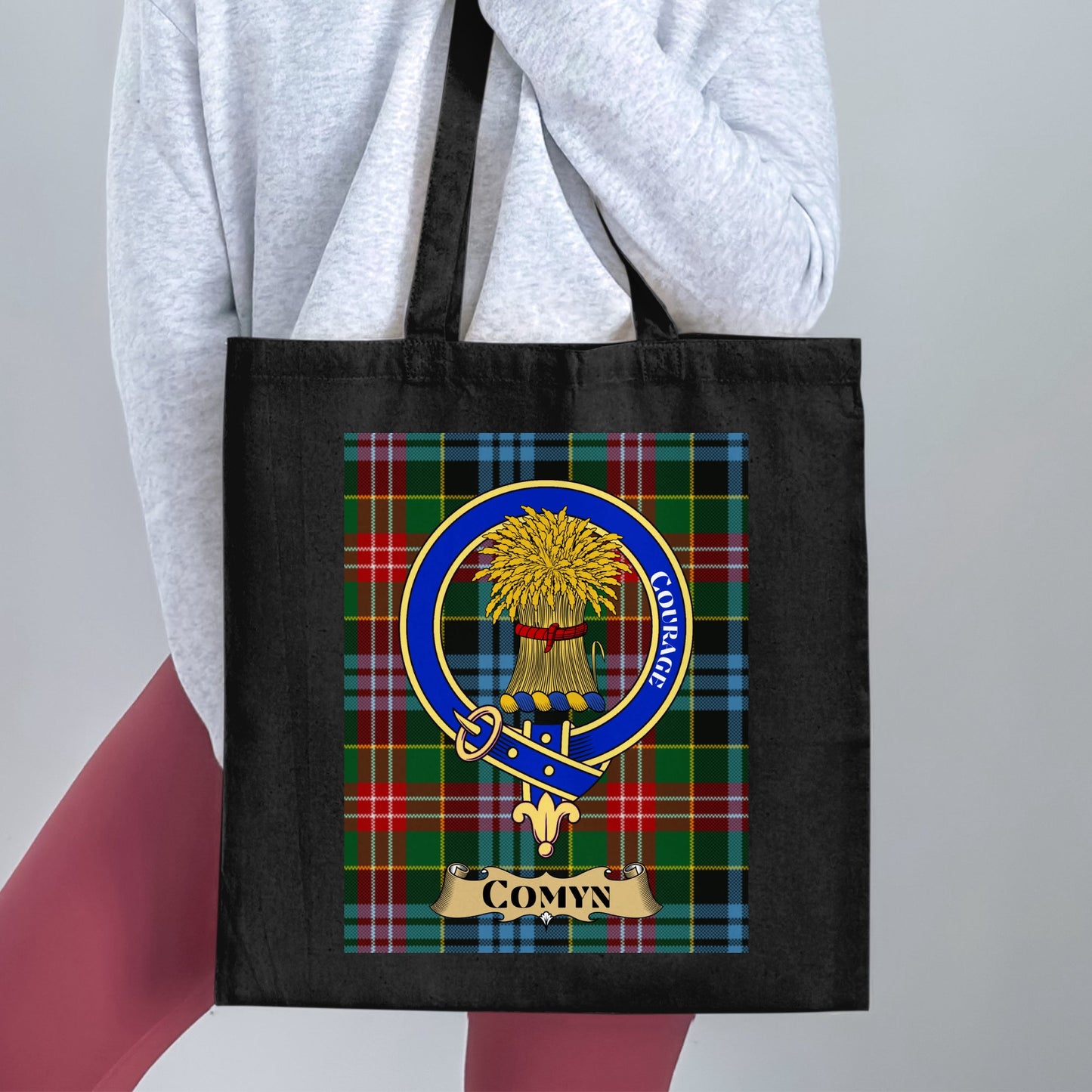 Comyn Clan Scottish Tartan Courage Crest Tote Bag - Living Stone Gifts